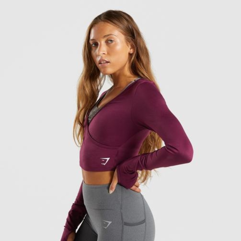 Gymshark Long Sleeve Ballet Crop Top - Dark Ruby